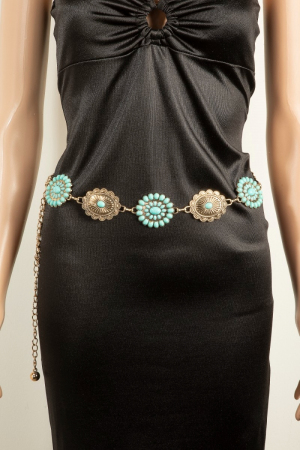 Abstract Oval Western Turquoise Concho Chain Belt