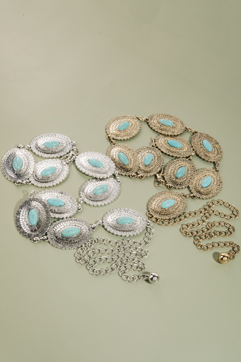 Western Turquoise Oval Concho Chain Belt