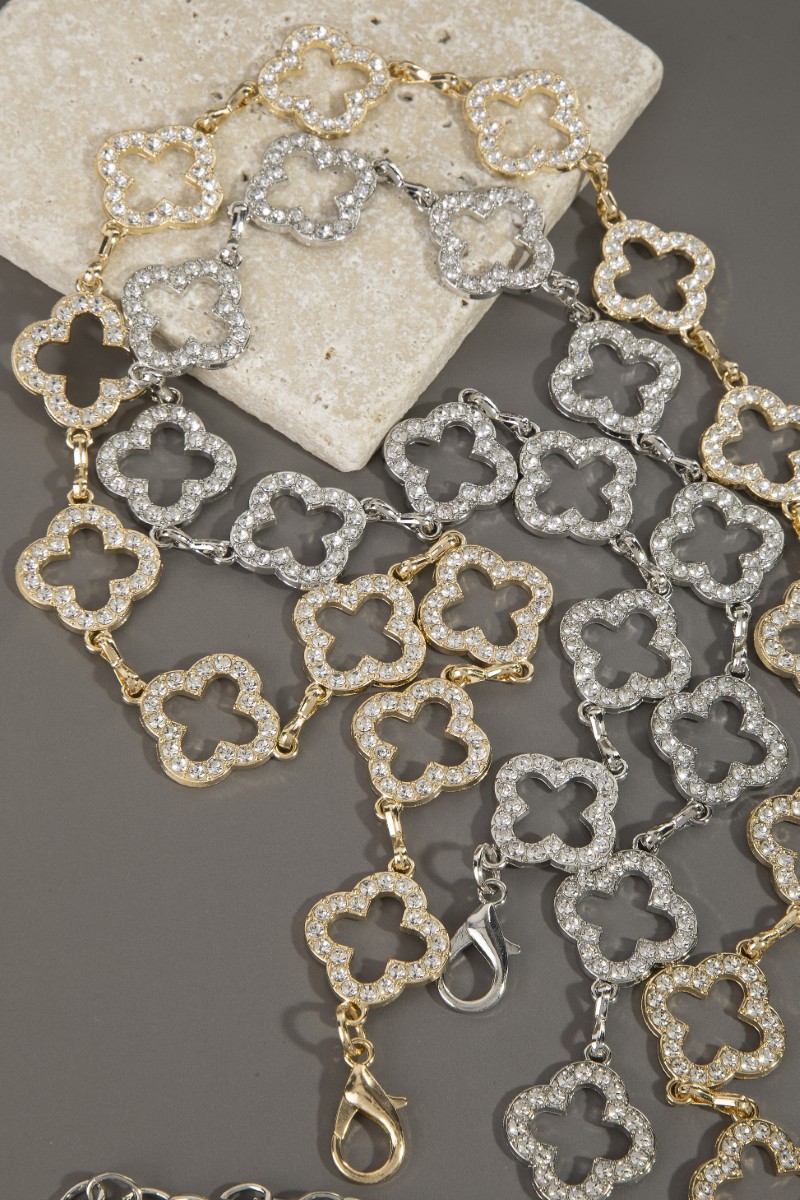 Pave Clover Outline Chain Belt