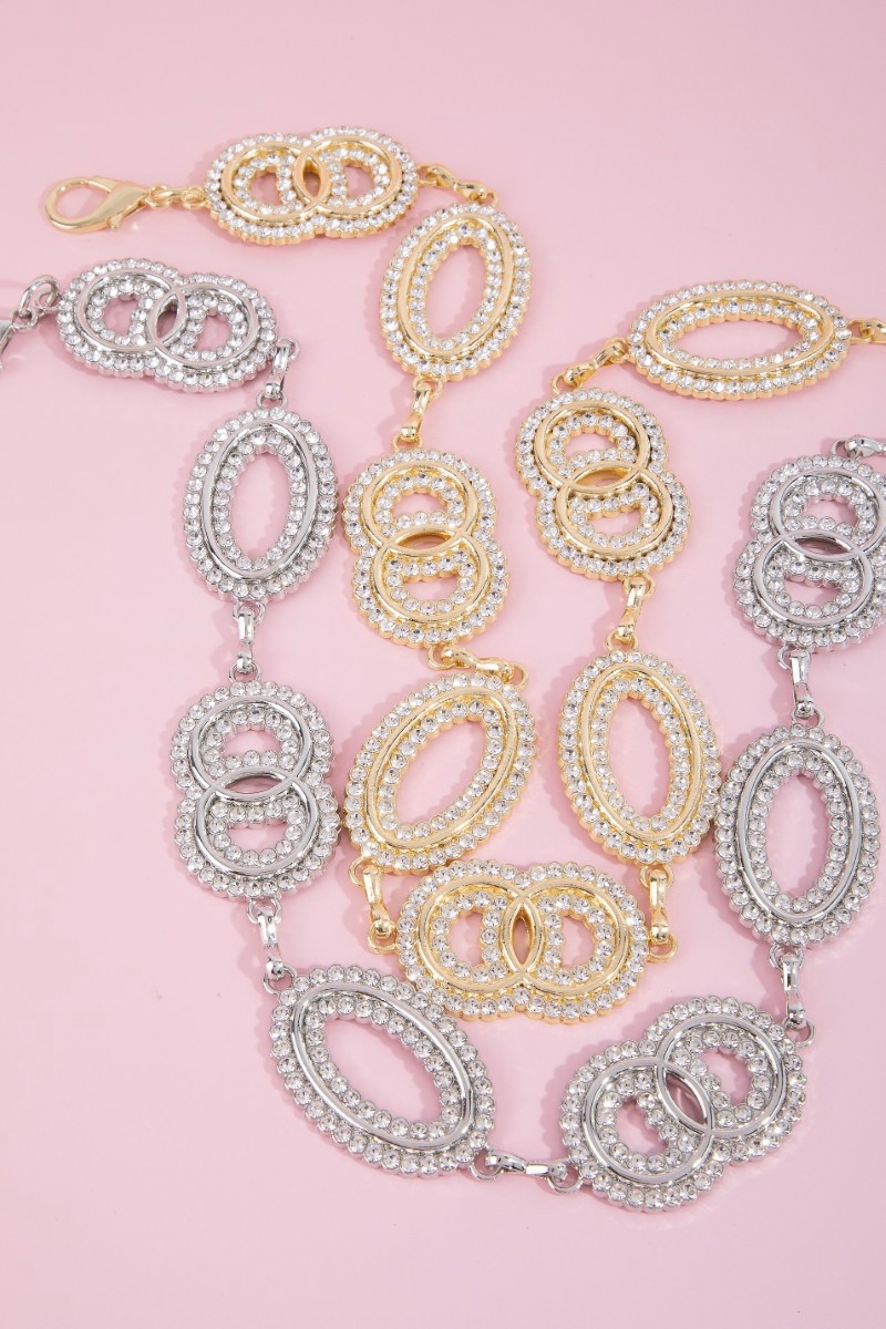 Pave Crystal Oval Link Chain Belt
