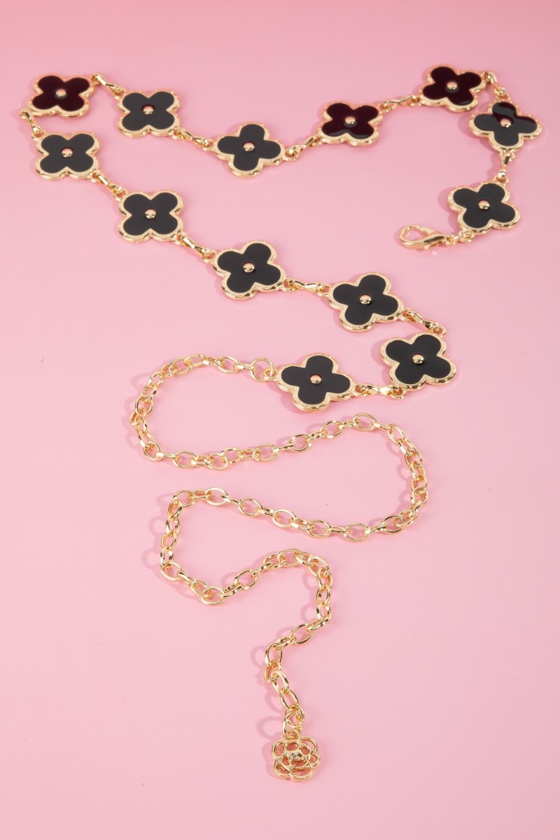 Black Enamel Clover Chain Belt