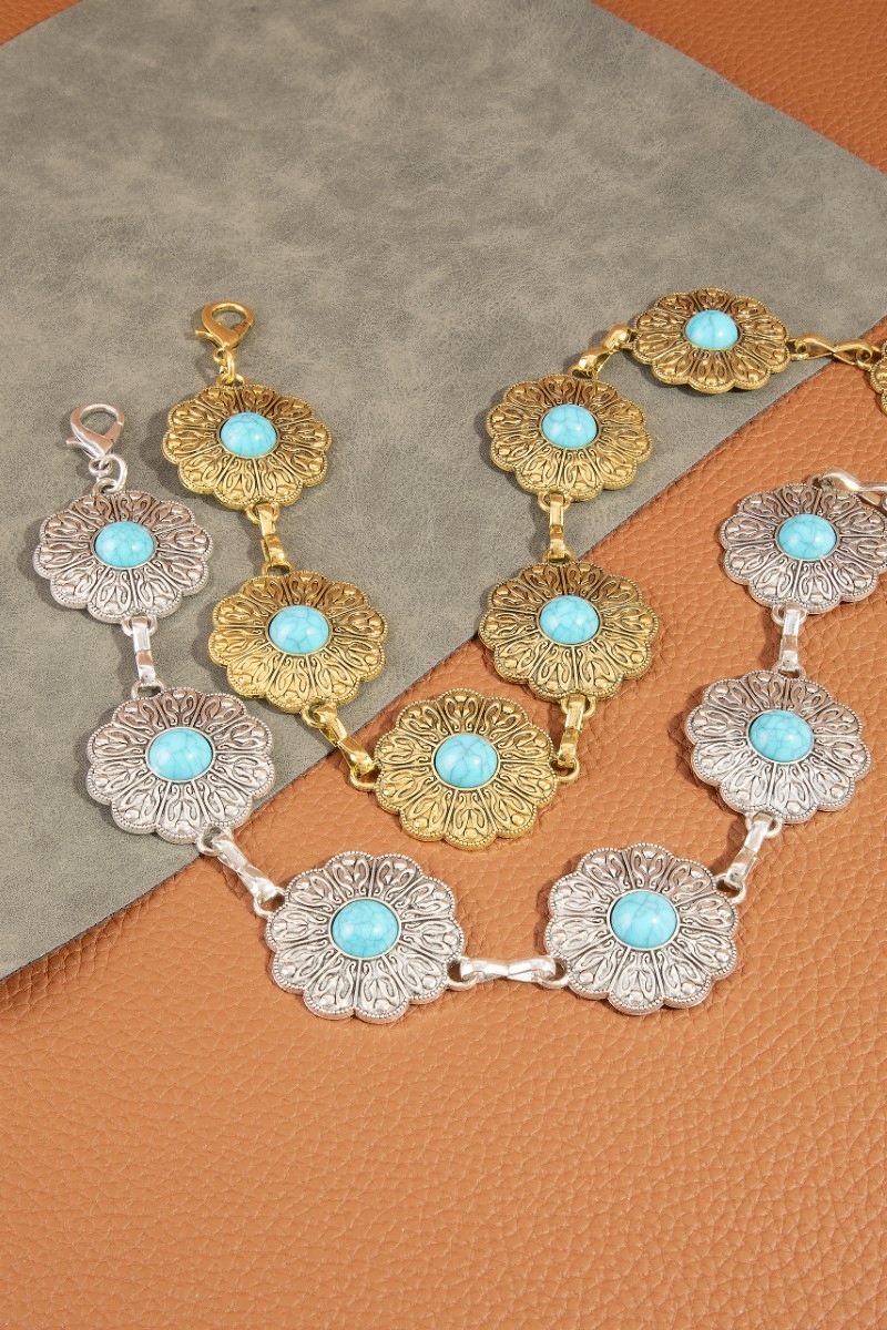 Floral Concho Turquoise Stone Chain Belt