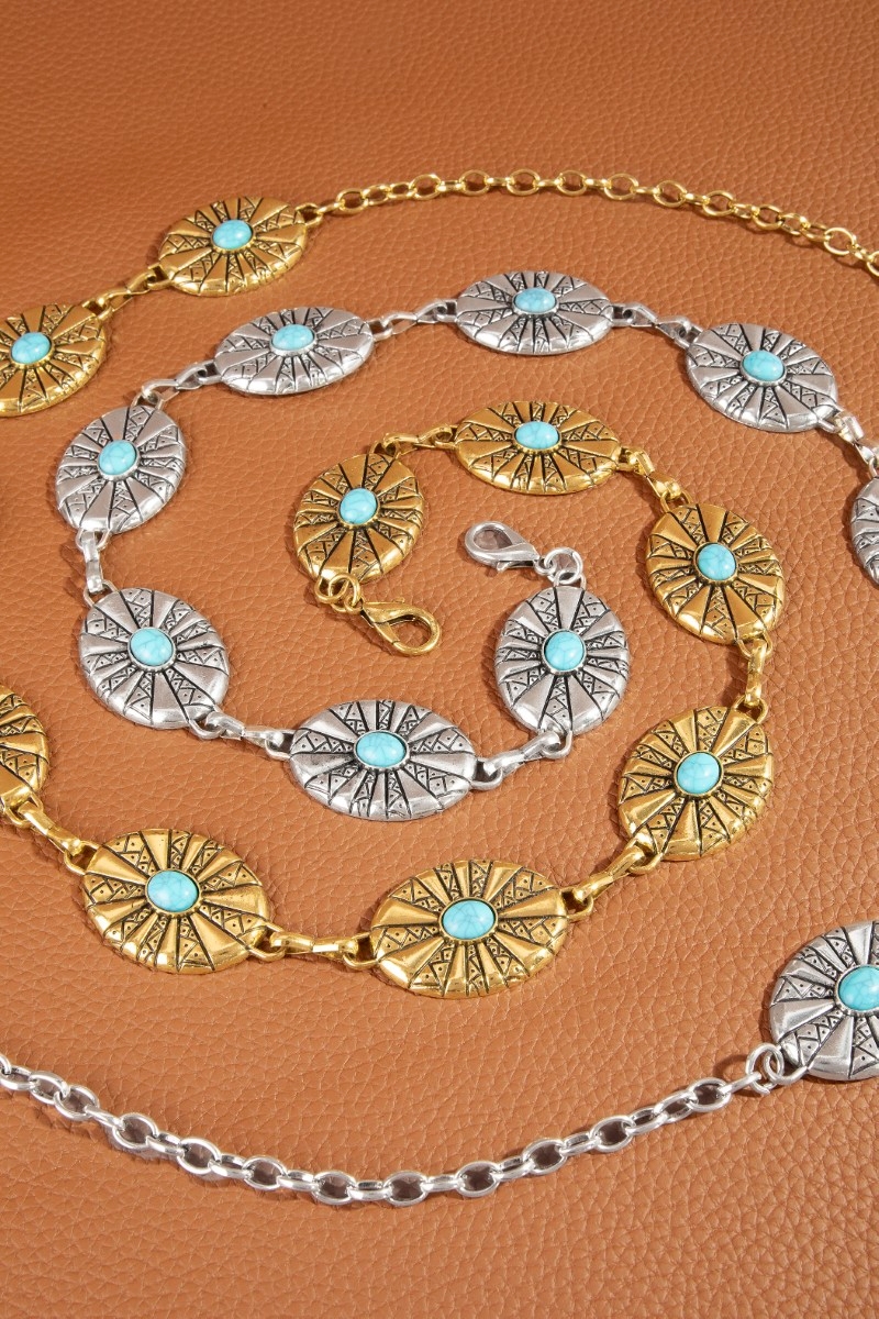 Sunburst Concho Turquoise Stone Chain Belt