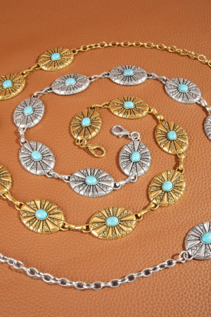 Sunburst Concho Turquoise Stone Chain Belt