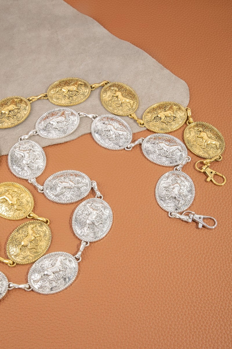Engraved Horse Medallion Chain Belt