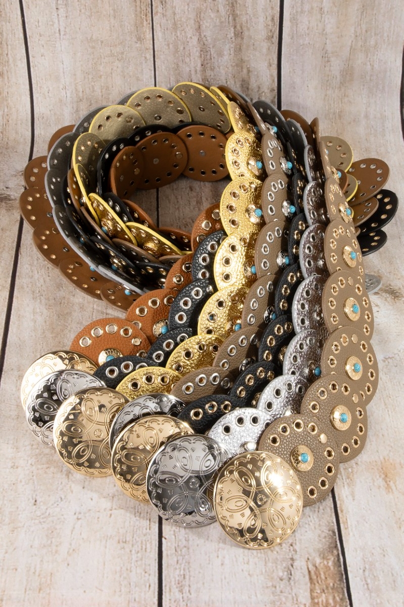 Grommet Trim Leather Concho Disc Link Belt