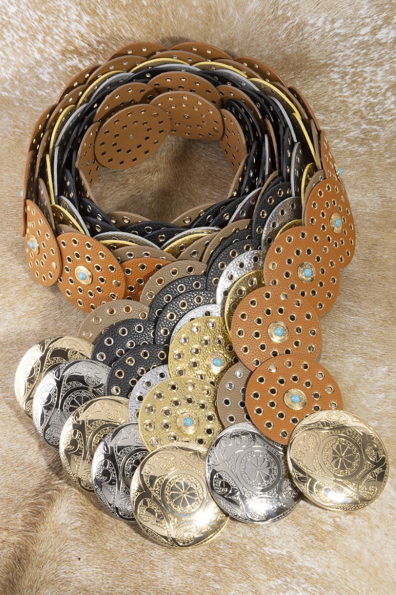 Large Concho Disc Vegan Leather Belt