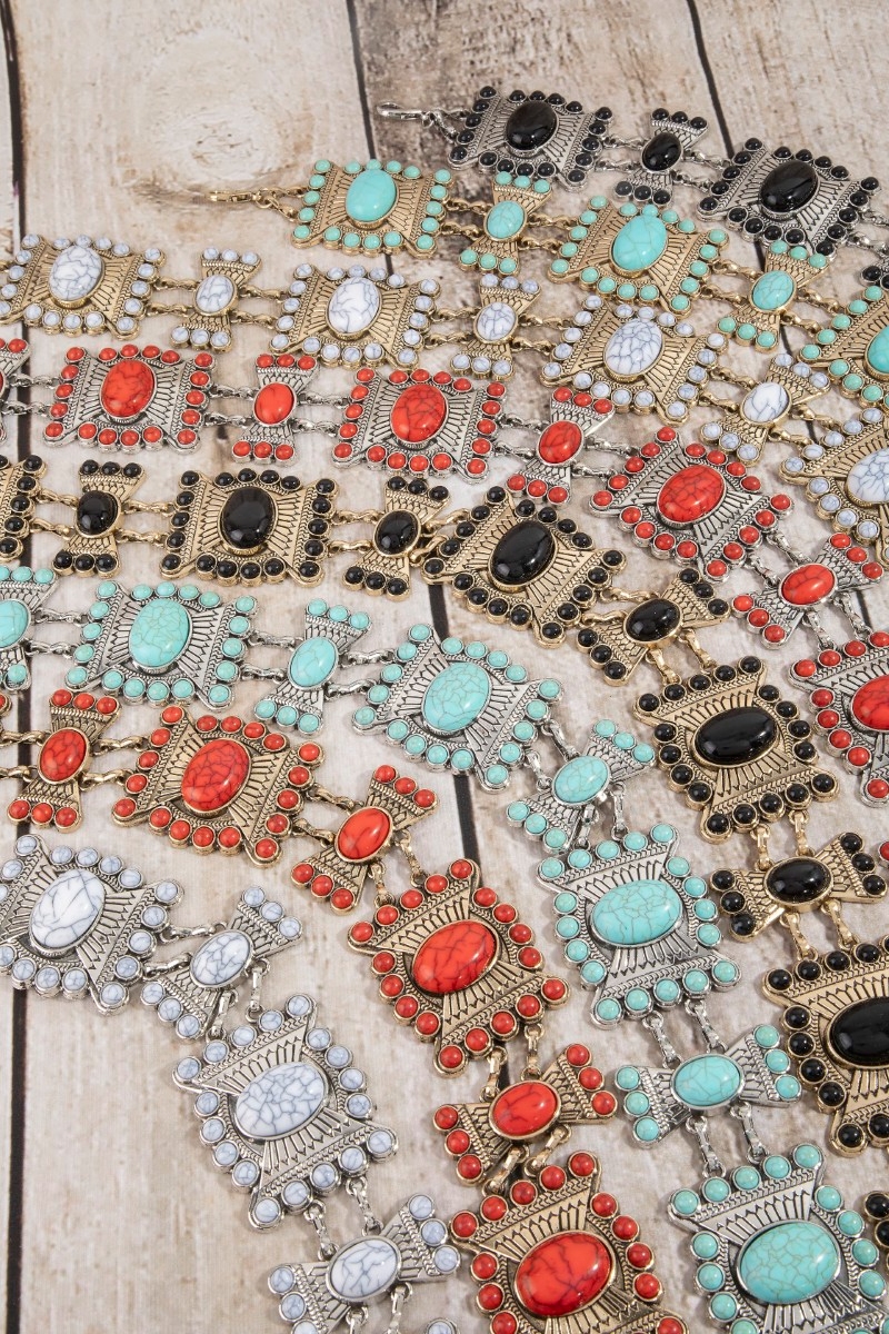 Stone Geometric Concho Chain Belt