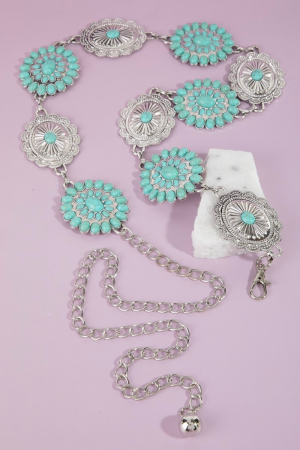 Abstract Turquoise Studded Disc Concho Chain Belt