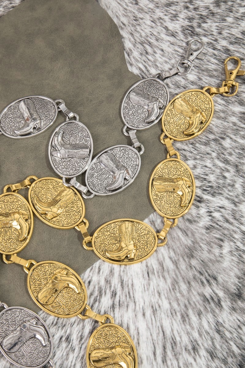 Cowboy Boot Oval Medallion Chain Belt