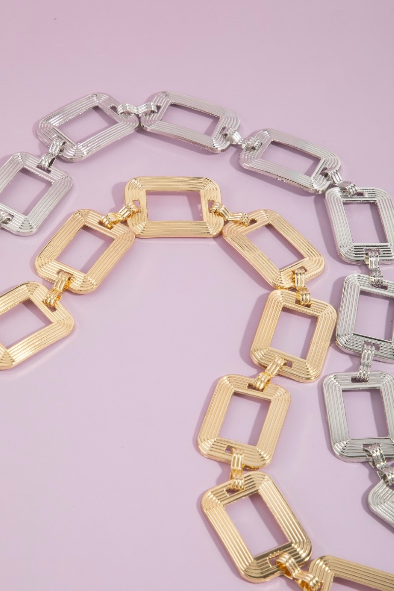 Ribbed Rectangle Open Link Chain Belt
