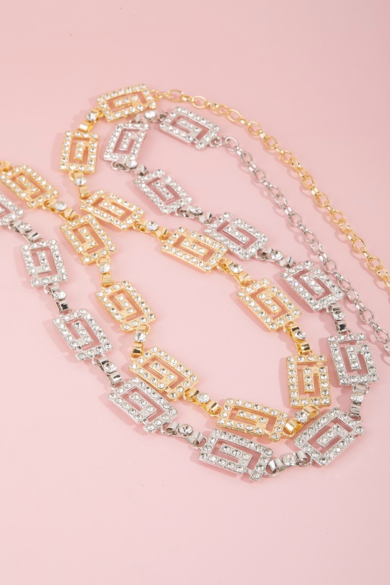 Crystal Greek Key Rectangle Link Chain Belt