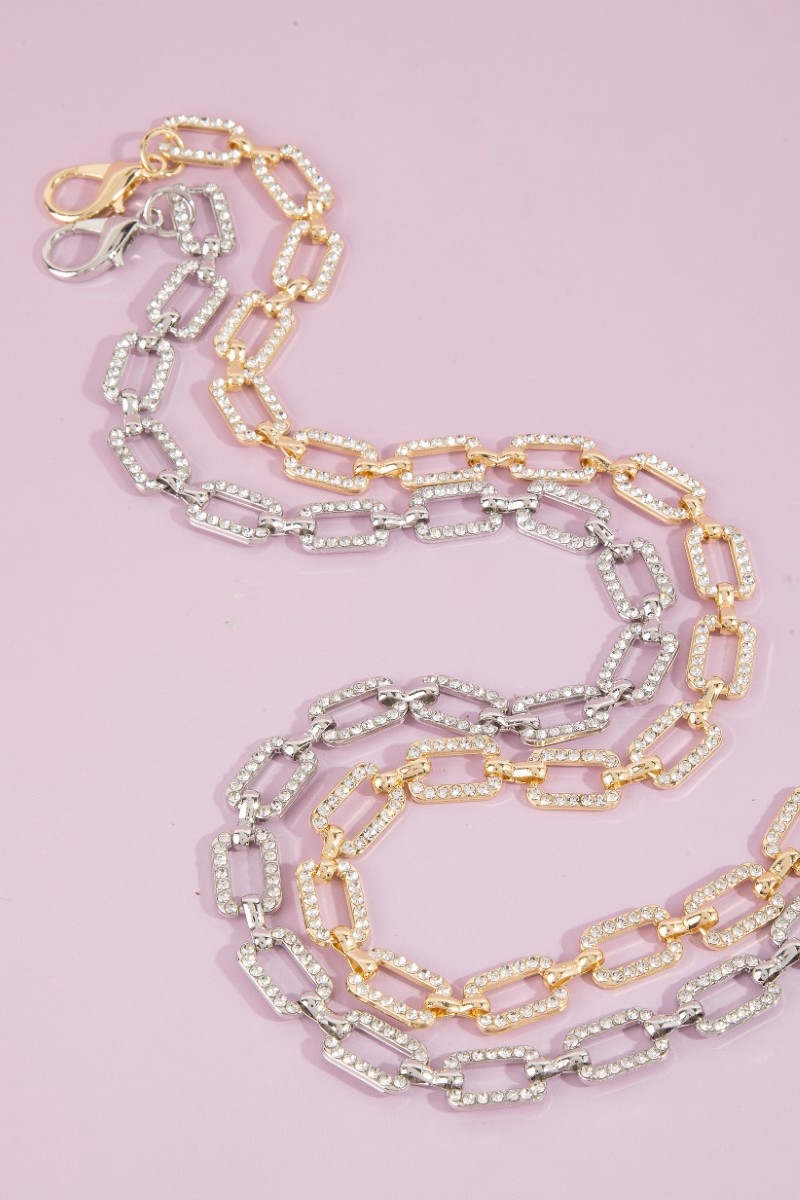 Pave Crystal Paperclip Chain Belt