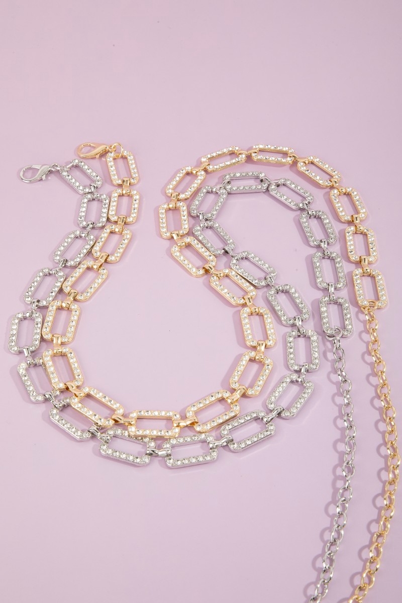 Pave Crystal Rectangle Link Chain Belt