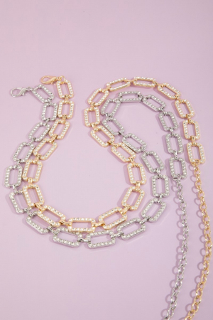 Pave Crystal Rectangle Link Chain Belt