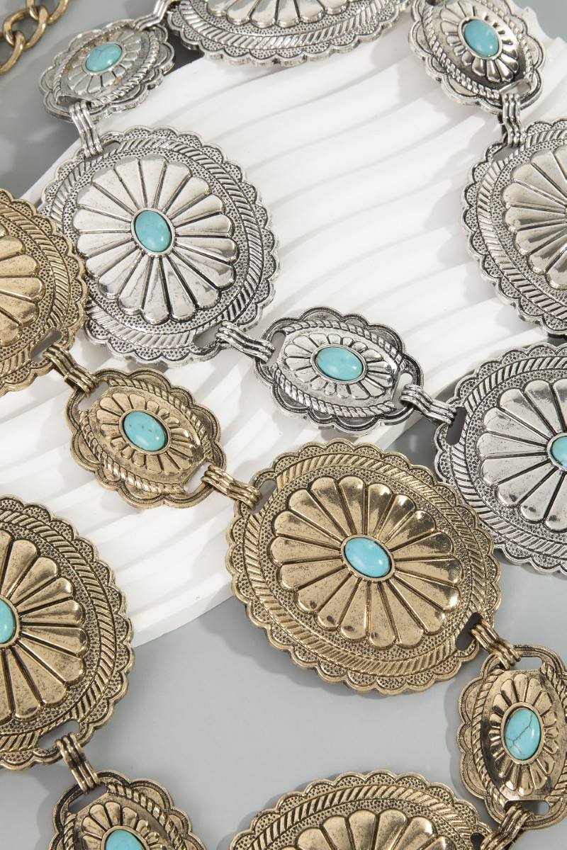 Turquoise Stud Large Oval Concho Chain Belt