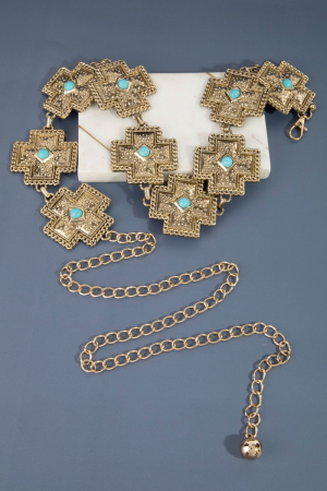 Turquoise Studded Cross Chain Belt