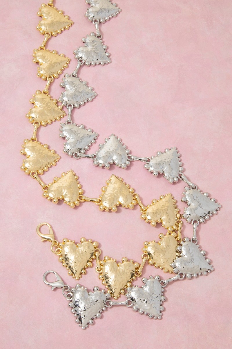 Gold Hammered Heart Link Chain Belt