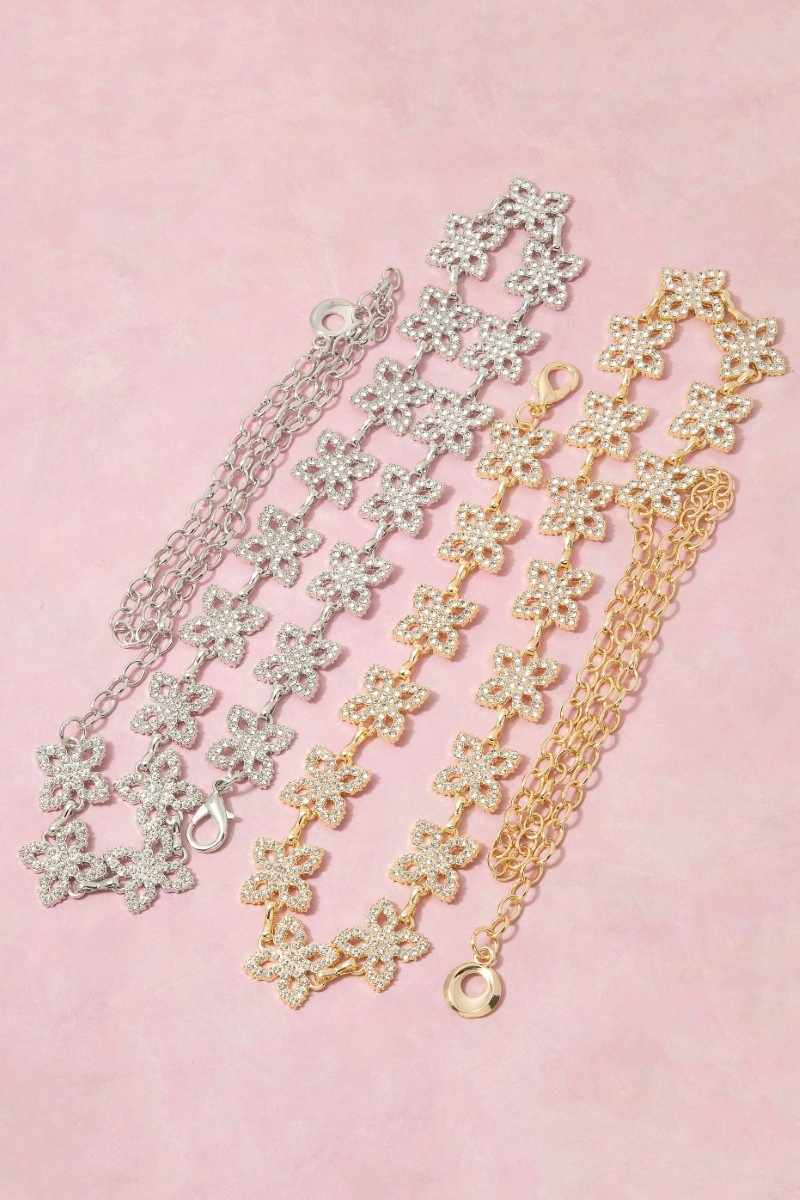 Gold Cz Clover Link Chain Belt