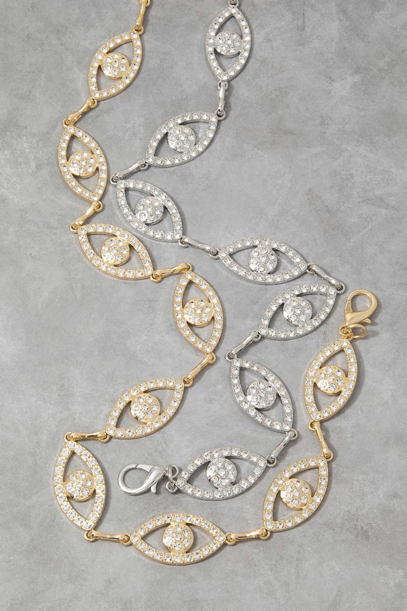 Gold Cz Evil Eye Link Chain Belt