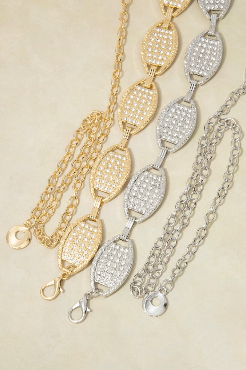 Gold Cz Pave Oval Medallion Link Chain Belt