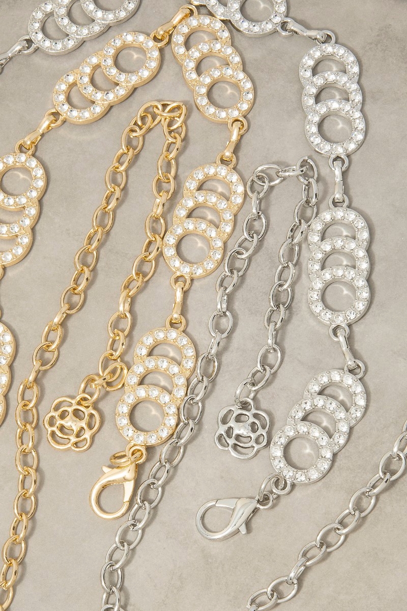 Gold Cz Open Circle Double Link Chain Belt