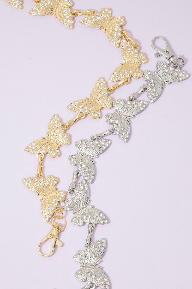 Gold Cz Rhinestone Butterfly Link Chain Belt