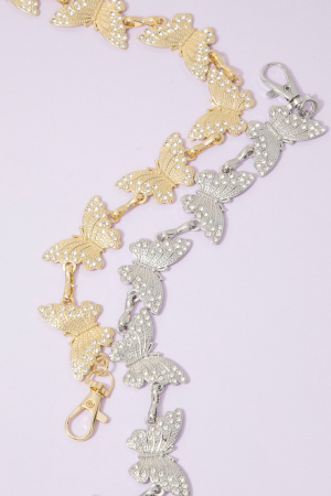 Gold Cz Rhinestone Butterfly Link Chain Belt