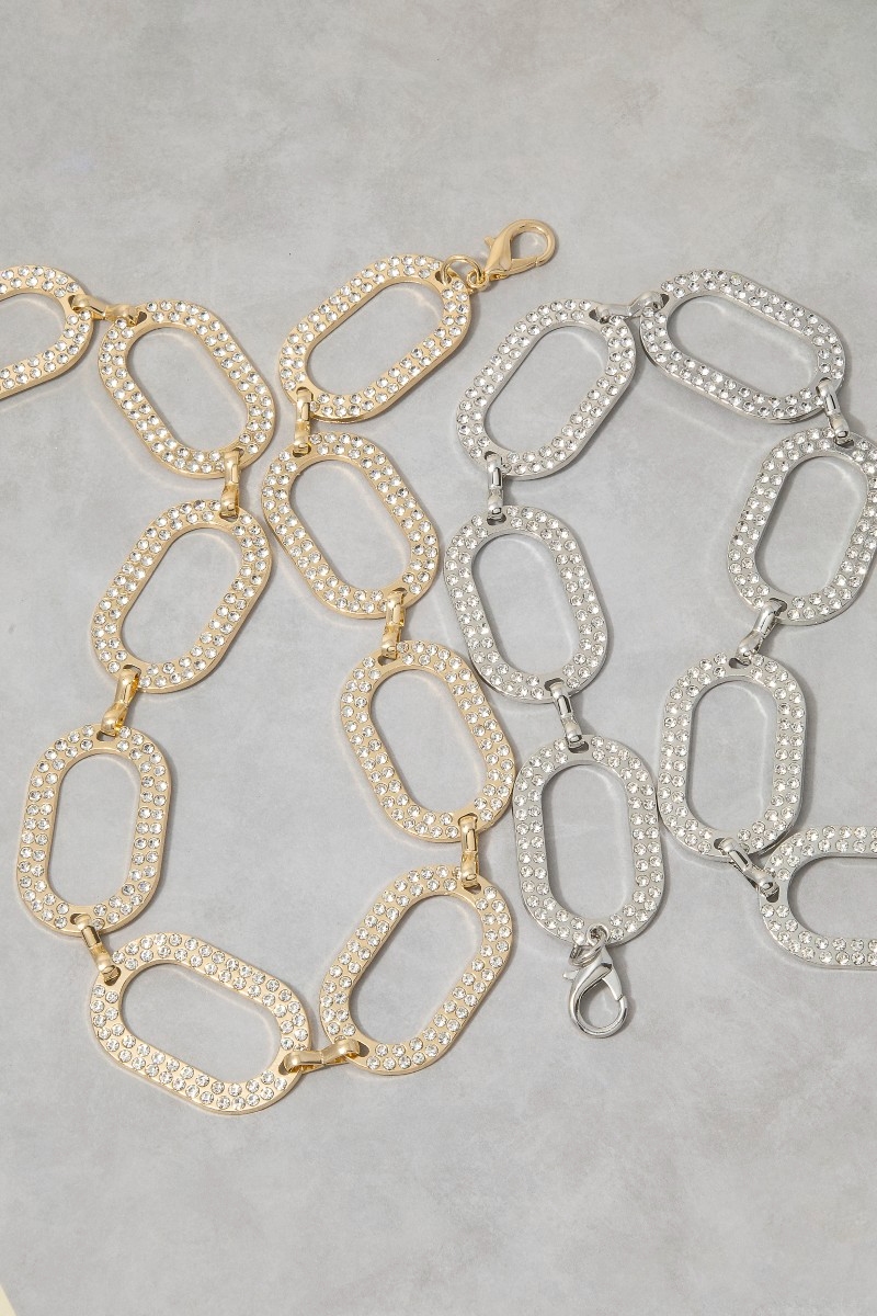 Gold Cz Pave Open Rectangle Link Chain Belt