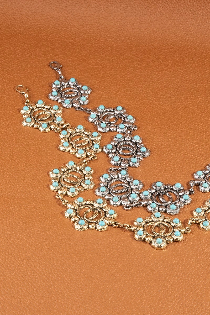 Turquoise Floral Concho Chain Belt