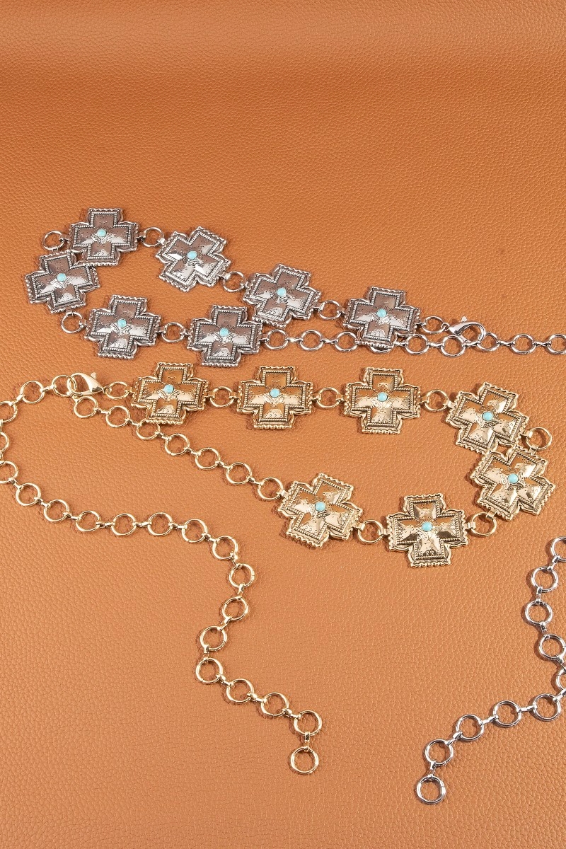 Turquoise Cross Concho Chain Belt