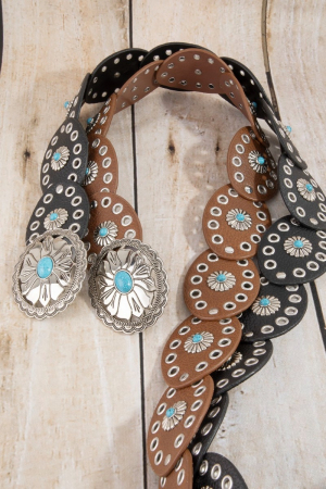 Western Turquoise Concho Disc Leather Belt