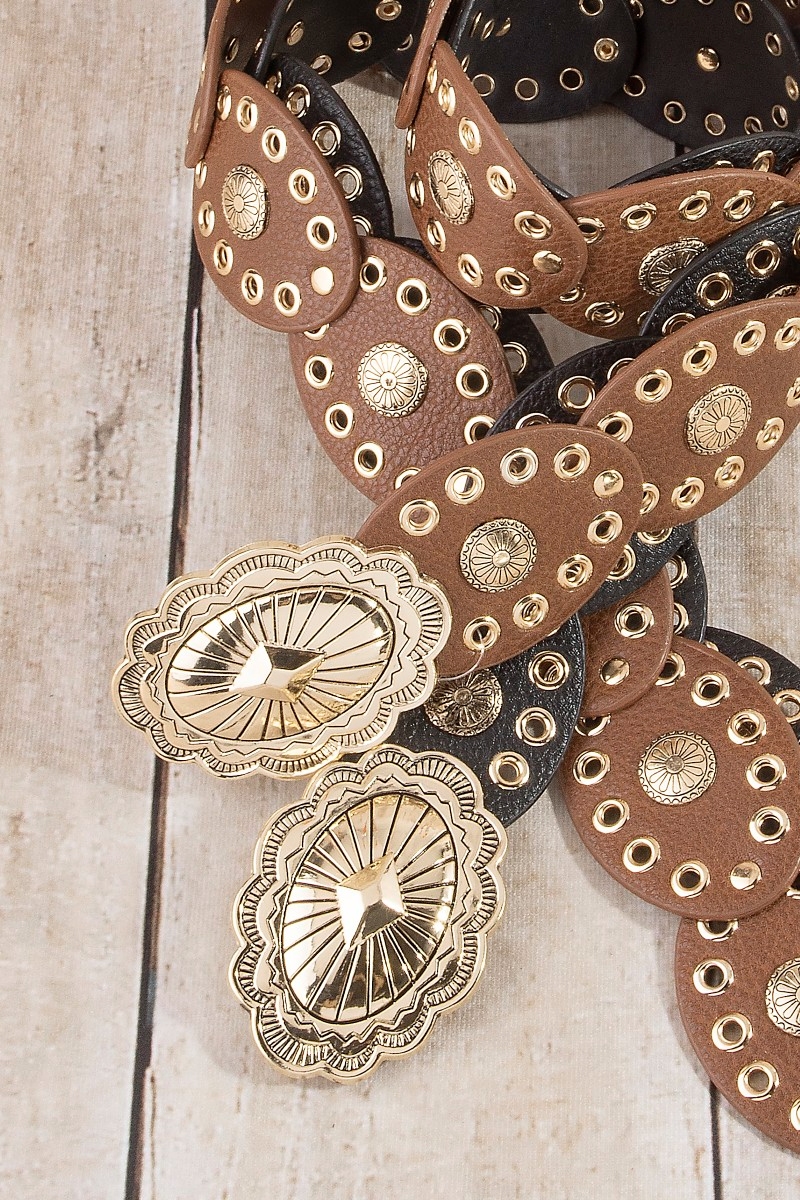 Gold Oval Grommet Concho Belt