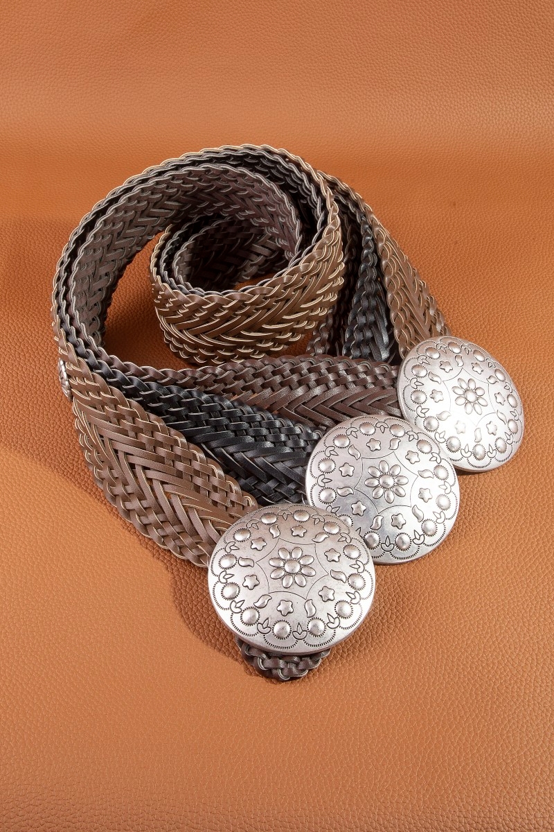 Braided Vegan Leather Floral Concho Belt