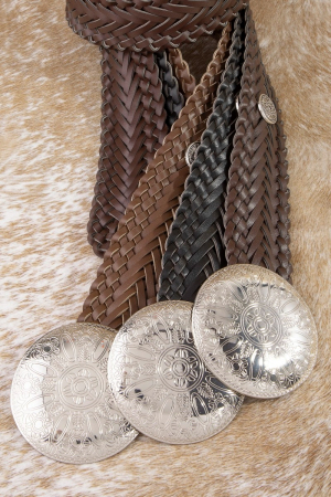 Braided Vegan Leather Round Concho Belt