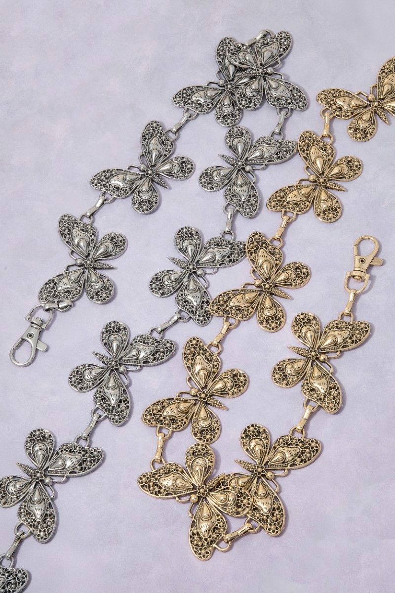 Antique Gold Filigree Butterfly Link Chain Belt