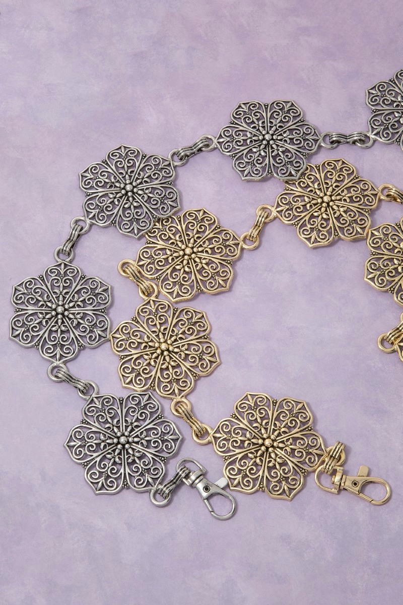 Filigree Floral Medallion Link Chain Belt