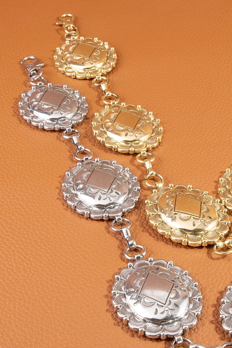 Oval Engraved Concho Chain Belt