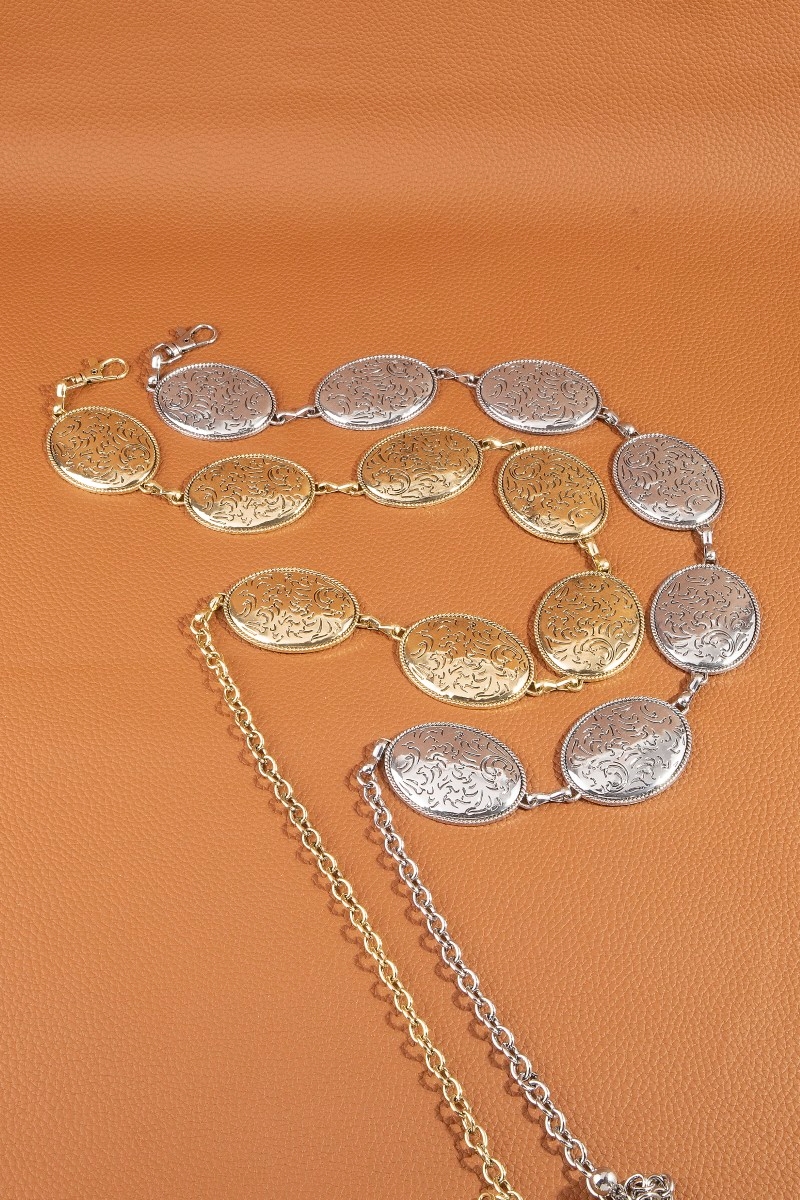 Oval Floral Etched Concho Chain Belt