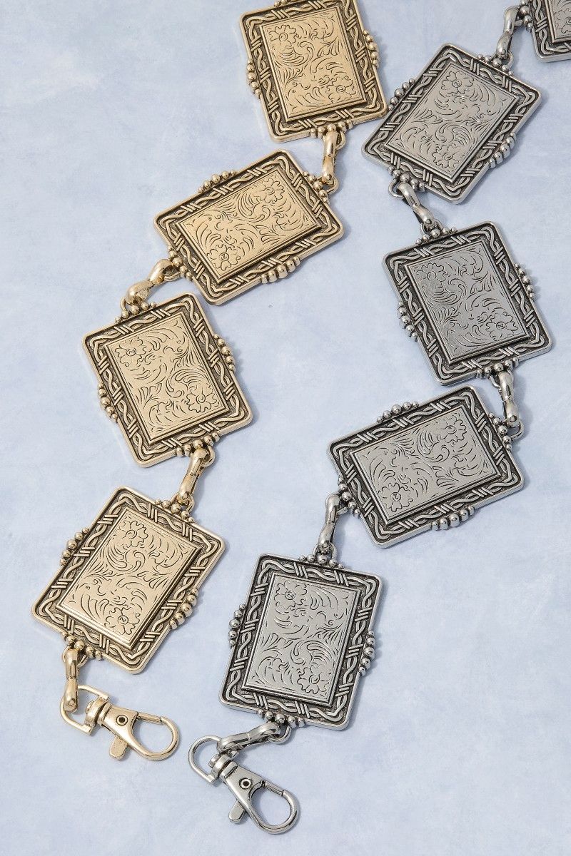 Floral Rectangle Concho Link Chain Belt