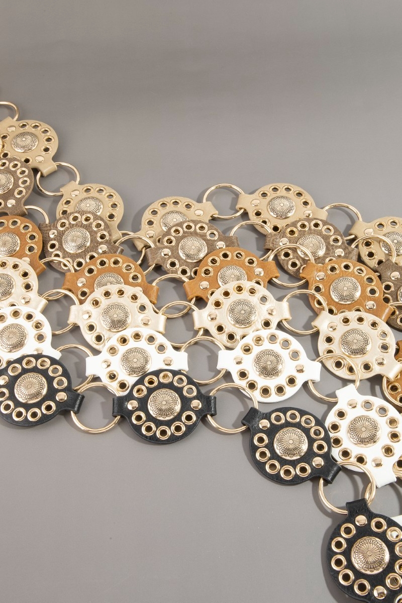 Gold Concho Ring Leather Chain Belt