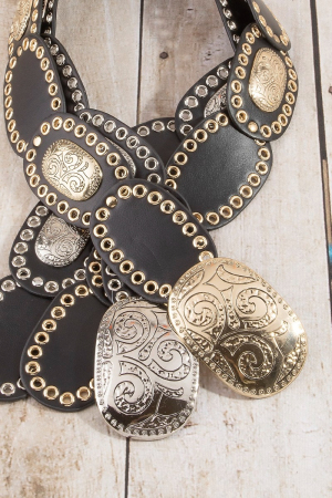 Gold Oval Grommet Concho Wide Belt