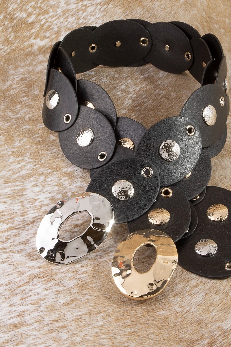 Gold Hammered Oval Disc Wide Belt