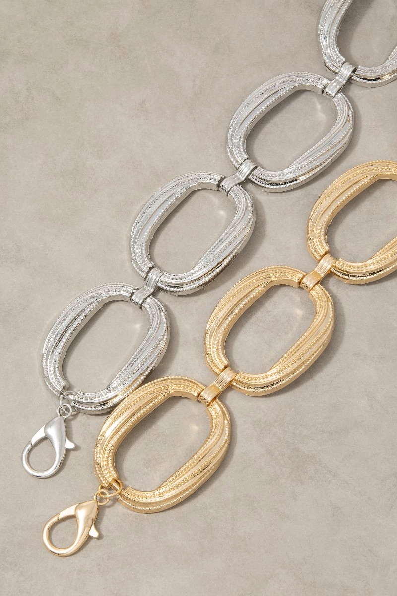 Gold Textured Open Oval Link Chain Belt