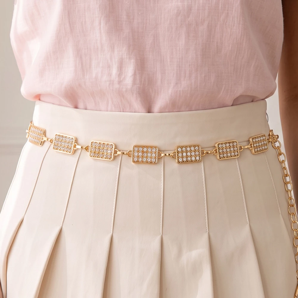 Crystal Pave Rectangle Tile Link Chain Belt