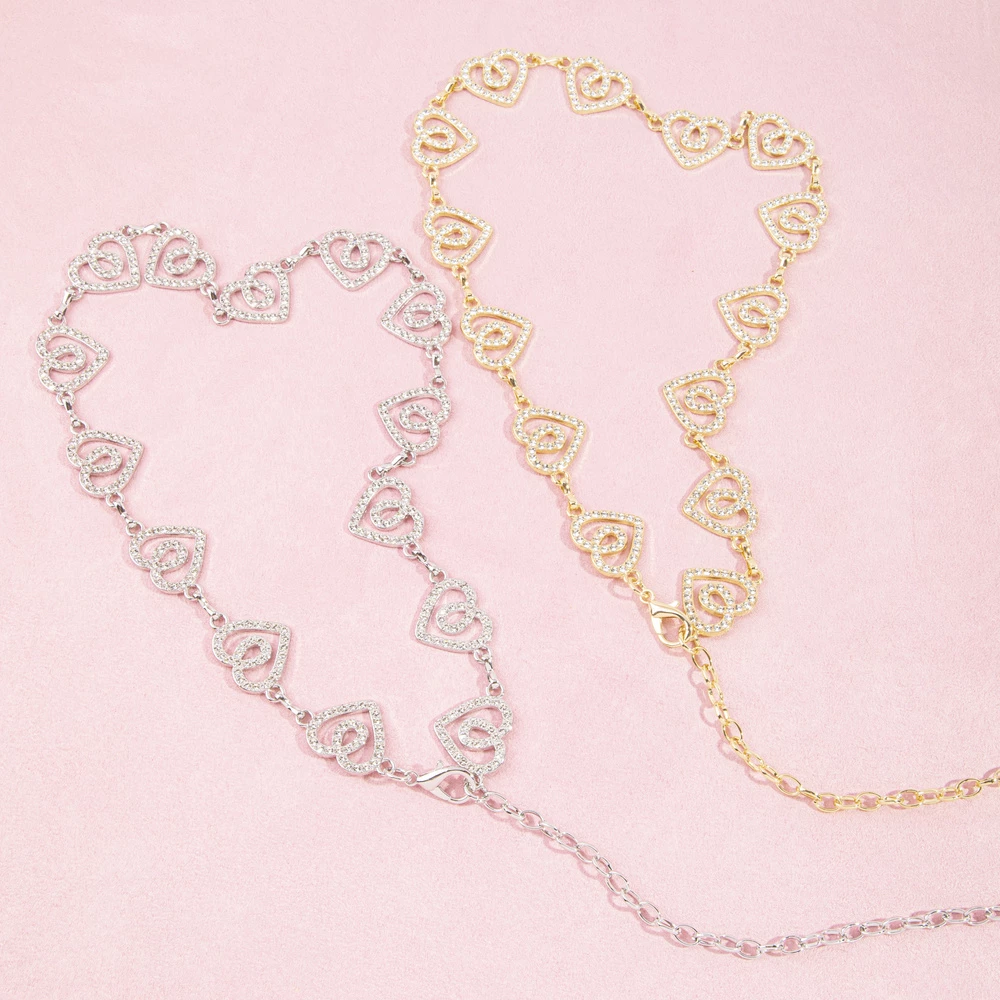 Crystal Pave Open Heart Link Chain Belt