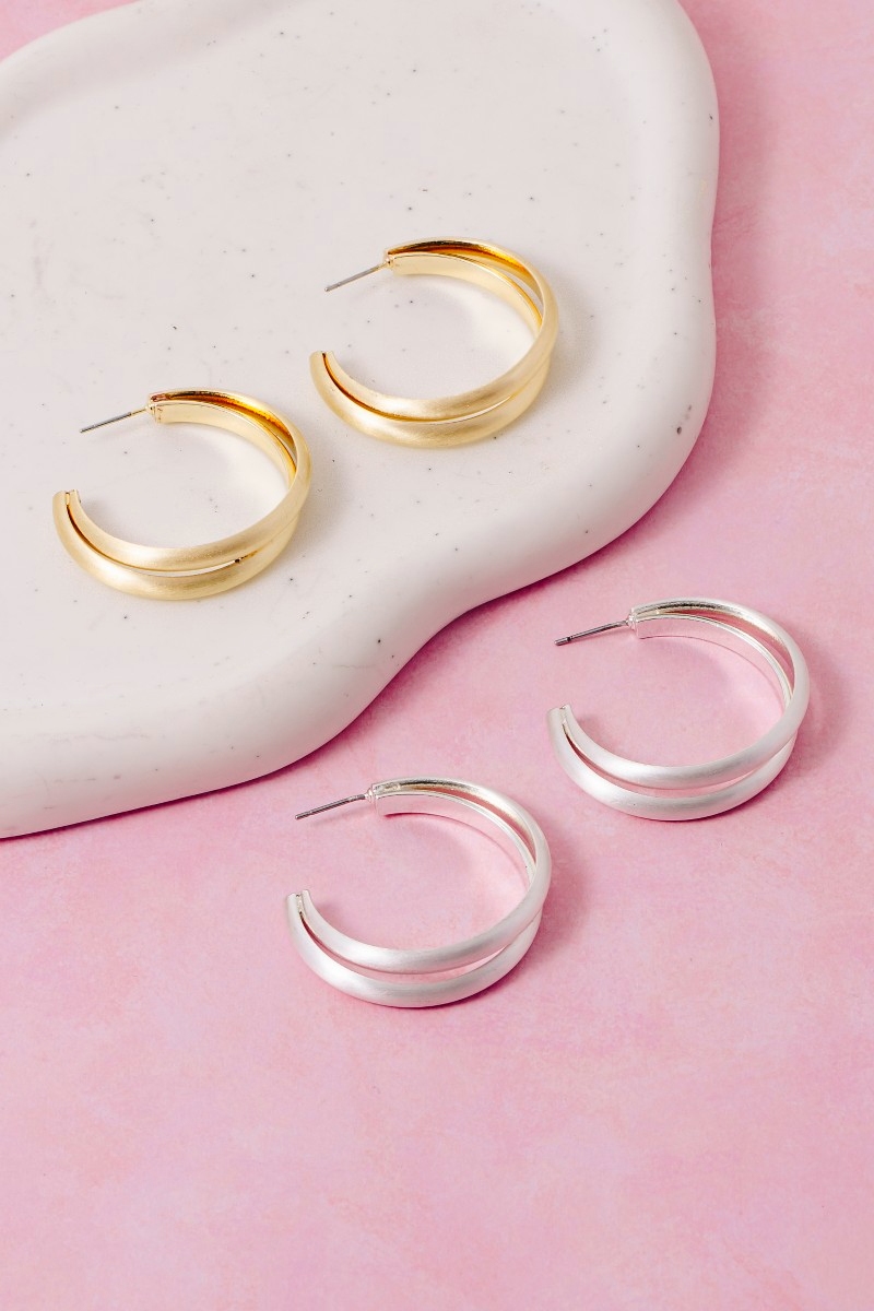 Large Layered Brushed Metallic Hoop Earrings