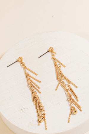 Textured Metallic Bar Charms Dangle Earrings