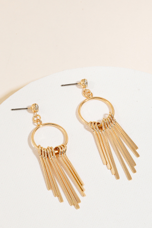 Textured Metallic Bar Fringe Hoop Dangle Earrings