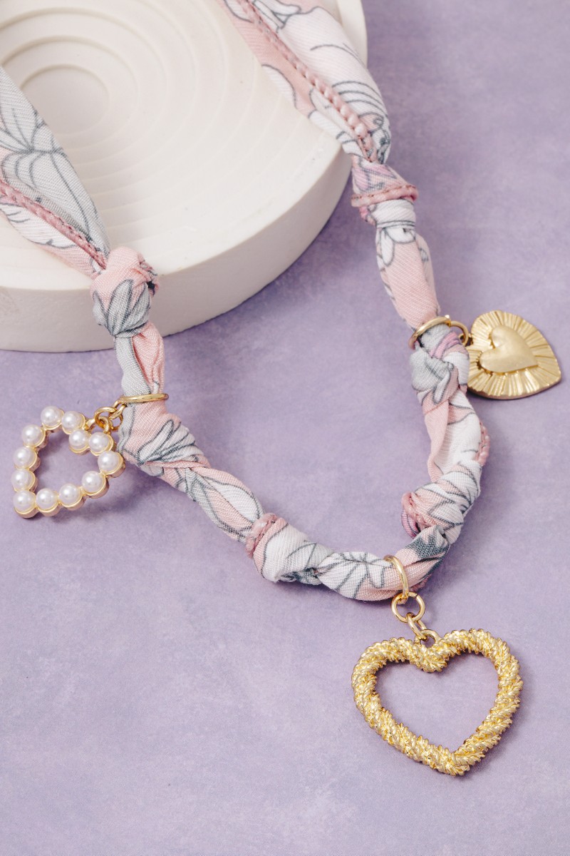 Mixed Heart Charms Bandana Necklace